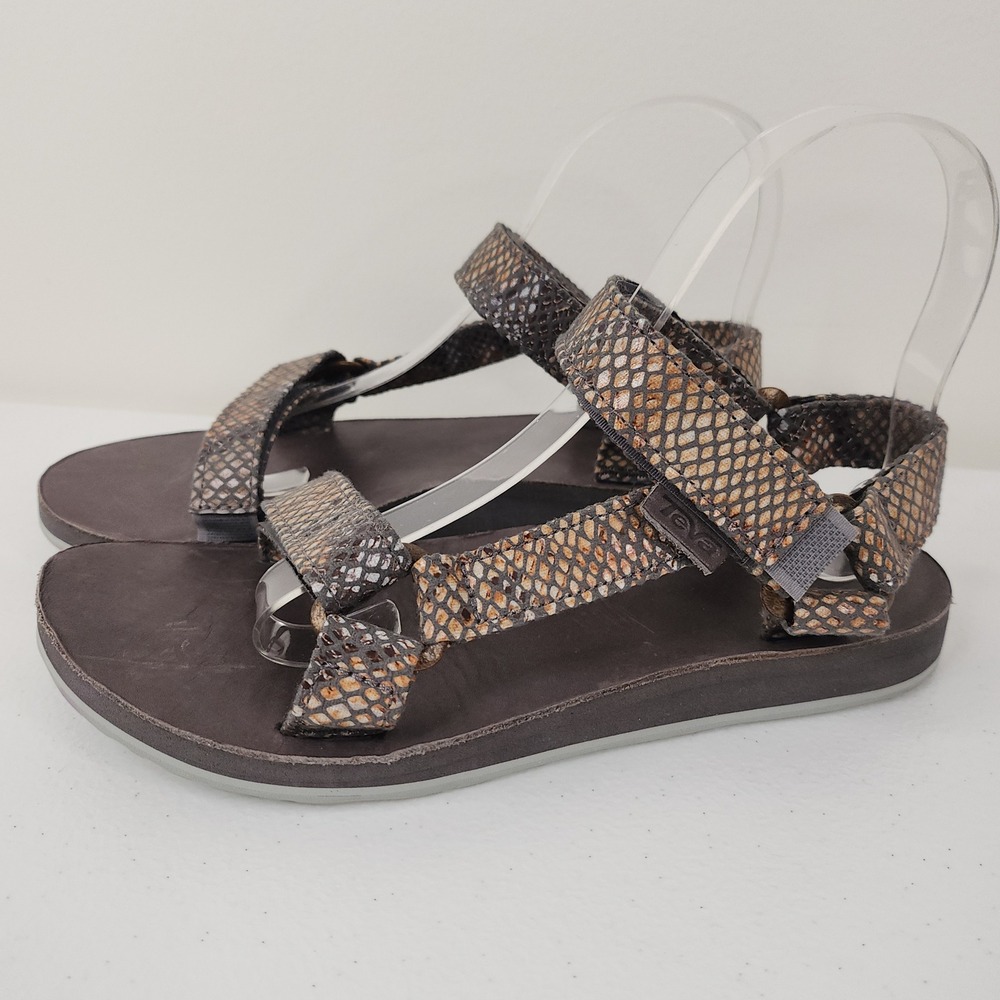 Teva Serpentine Gorpcore Sandals Womens 6 Orange Brown Hook Loop Granola Girl